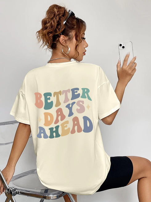 'Briar' BETTER DAYS AHEAD Print Round Neck T-Shirt - Celes Fashion